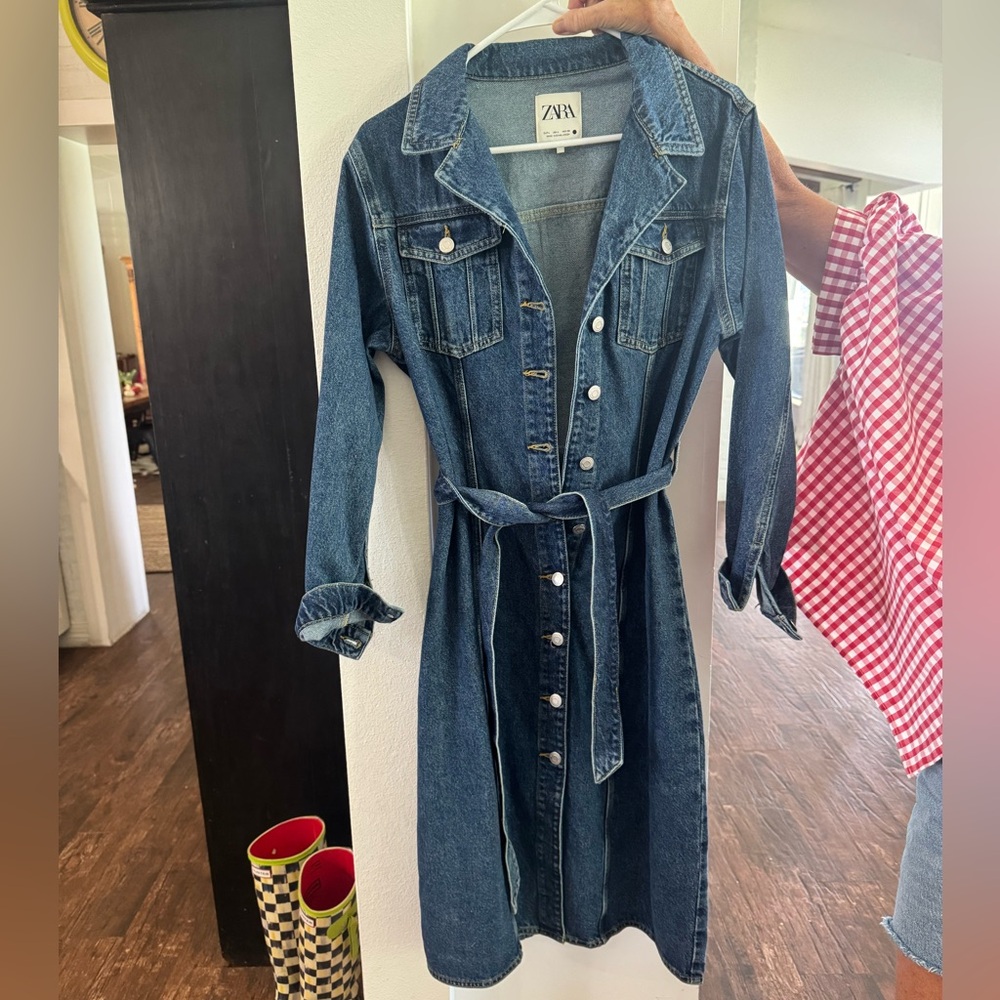 Zara Women's Belted Blue Denim Jacket Dress